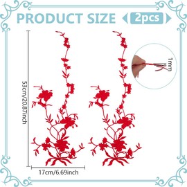 FINGERINSPIRE 2 Pcs Red Plum Blossom Shape Appliques 53x17cm Flower Patch Embroidered Garment Appliques Iron on Embroidered Flower Patches Plum Floral Embroidery Patches for Clothing