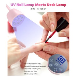 DAQVQ UV LED Nail Lamp, Gooseneck UV Light for Gel Nails & LED 2 Modes, Cordless Rechargeable Nail Dryer Gel Lamp with 3 Timers & Auto Sensor Fast Flash Curing Polish Nail Art DIY Manicure-Pink