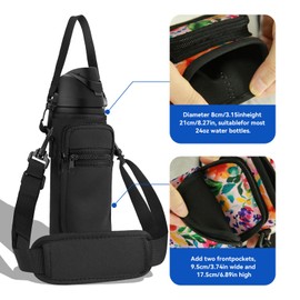 SLEILIN Neoprene Water Bottle Holder Bag with Cell Phone Pocket Compatible with Owala FreeSip 24 oz，Water Bottle Carrying Bag ，with Adjustable Shoulder Strap,for 24oz Stainless Steel Water Bottle