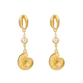 Shell Earrings Gold Stud Earrings Seashell Stud Earring Boho Pearl Shell Drop Dangle Earrings Summer Seashore Ocean Earring Nautical Prom Jewelry for Women (G)