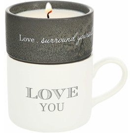 Pavilion - Love You - 4 Oz Candle & 11 Oz Mug Gray & Cream Neutral Stackable to: from: Tag Gift Set