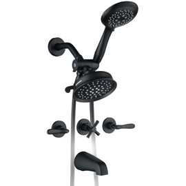 DOUBLUOEG 3 Handle Tub Shower Faucet, 3 Knobs Bathtub Faucet Set with Tub Spout, Wall Mount Matte Black Three Handle Shower and Faucet Set