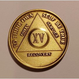 15 Year AA Bronze Medallion Sobriety Coin Recovery