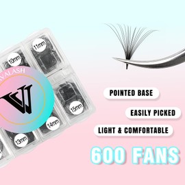 VAVALASH 600 Fans Premade Fans Eyelash Extensions 5D 6D 7D 8D 10D 12D 14D 16D 24D Premade Lash Fans 8-15mm Mixed Length Promade Loose Fans Thin Base Premade Volume Lash Extension(16D-0.03-D-8-15mm)