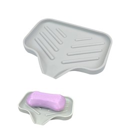 1 Piece Silicone Soap Dish, Sponge Holder, Kitchen Sink, Bathroom, Shower, Bath Tub Self Drain Soap Tray, Self Dry Sink Organizer Dispenser (5.3x3.1 Inch, Grey)