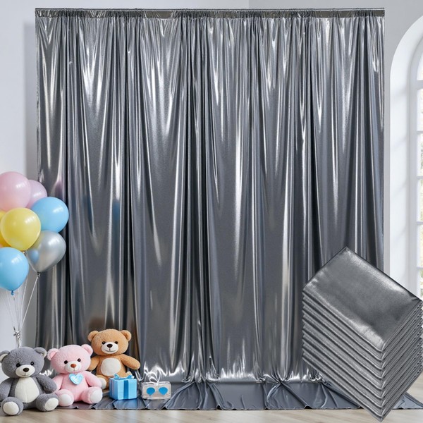 40x10 ft Wrinkle Free Black Silver Sequin Backdrop Curtain for