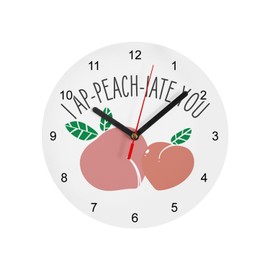 Glass Wall Clock - I Appeachiate You Pun Food Fruit Joke - Diameter 20cm - White