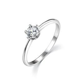 Woman's Wedding/Engagement Sterling 925 Solid Fine Silver 0.5 Carat White Sapphire Solitaire Ring (N)