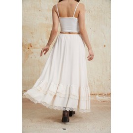 Verdusa Women's Western Boho Lace Ruffle Skirt Asymmetrical Country Cowgirl Skirts Apricot Small