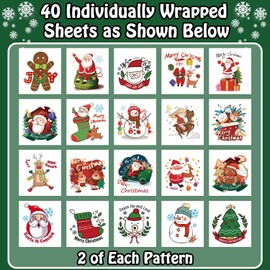 Acevegue Children's Christmas Tattoos, 40 Sheets, Individually Packed, Christmas Party Decorations, Temporary Tattoos Stickers, Christmas Decoration, Toy Ornaments, Gifts