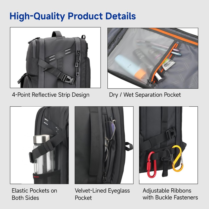 SWICKY Travel black Laptop backpack 37L ，carry on Flight Approved