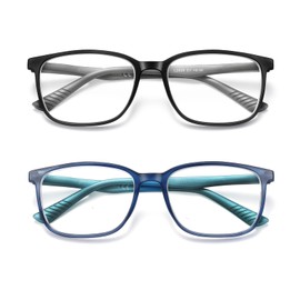 SOCTICK 2 Pack Blue Light Blocking Reading Glasses Men,Anti Eyestrain Lens Lightweight Frame Eyeglasses, Large Wide Readers for Men(+2.0)