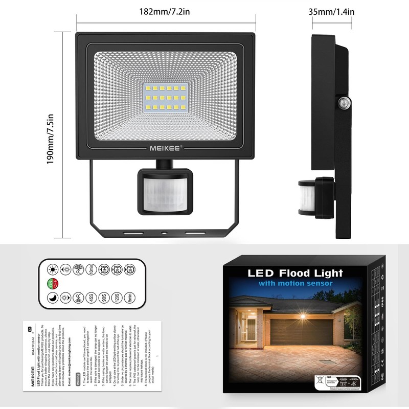 MEIKEE 10W Ultra Bright LED Flood Light PIR Outdoor Sensor