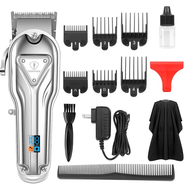 Ceenwes Hair Clippers Full Metal for Men Cordless LED Display Hair Trimmer with Hair Dressing Cape Barber Hair Cut Grooming Kit