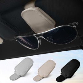RGMC Leather Sunglasses Clip for Car Visor-Magnetic Sunglasses Holder and Ticket Card Clip - Car Visor Accessories (Beige)