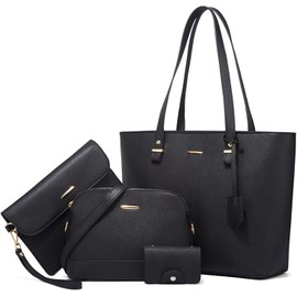 4pcs Tote Bolsa para Mujeres, bolsas de mujer grandes elegantes, Gran Capacidad Bolsa Cruzada de PU Bolso Hombro Bolso Cruzado con Bandolera Ajustable para Trabajo,Cita,Viaje,Fiesta,Compras(Negro)