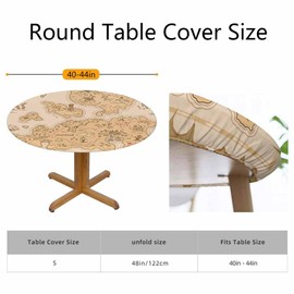 Guxxuil Treasure Map Round Table Cloth Cover Old Paper Pirate Island Compass Sea Adventure Skull Ships Tablecloth for Indoor Outdoor Picnic Party Fit for 40"-44" Round Tables