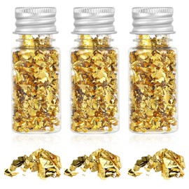 3 Bottles Gold Leaf Flakes, Gold Leaf Flakes, Gold Foil Flakes, Gold Foil Flakes, Gold Leaf for Crafts, Gold Paper for Crafts, DIY Craft Gold Foil Decorative Film for Resin Art, Gold-Plated Nail Art