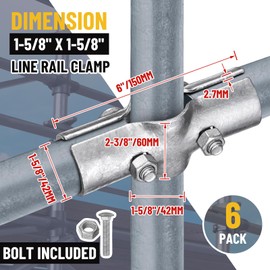 MorningRo 6 Pack 1-5/8" Line Rail Clamp for Chain Link Fence, Chain Link Fence Parts, 3 Way Cross Pipe Clamps Cross Grid Pipe Connector Clamps with Bolt Parts