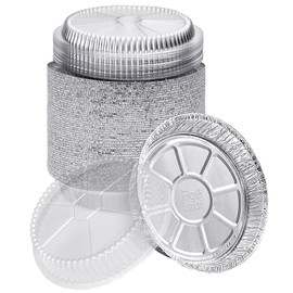 (40 Pack) Premium 6-Inch Round Foil Pans with Plastic Dome Lids l Heavy Duty l Disposable Aluminum Tin for Roasting, Baking, or Cooking