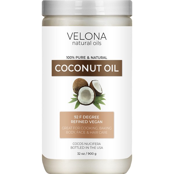 velona Coconut Oil 92 Degree 32 oz | 100% Pure and Natural Carrier Oil | in jar | Refined, Cold pressed | Skin, Face, Body, Hair Care | Use Today - Enjoy Results