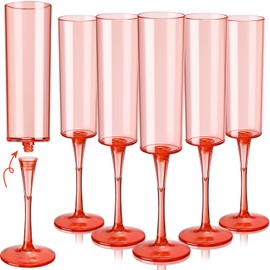 Singhoow 50 Pack Plastic Champagne Flutes 6 oz Clear Pink Champagne Flutes Disposable Acrylic Square Champagne Wine Goblet Glasses for Wedding Birthday Anniversary Bachelorette Bridal Bridesmaid Party