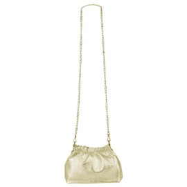 SH Leder Elke G355 Genuine Leather Shoulder Bag Clutch Small Bag Evening Bag Everyday Bag with Silver Chain 23 x 14 cm, gold, S