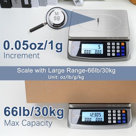 66lb Food Scale, Commercial Kitchen Scale with Price Computing, Plug-in Usable, 0.05oz/1g, 304 Stainless Steel, for Cooking, Vegetables, Farm, Industry, Counting. LC300 Grey