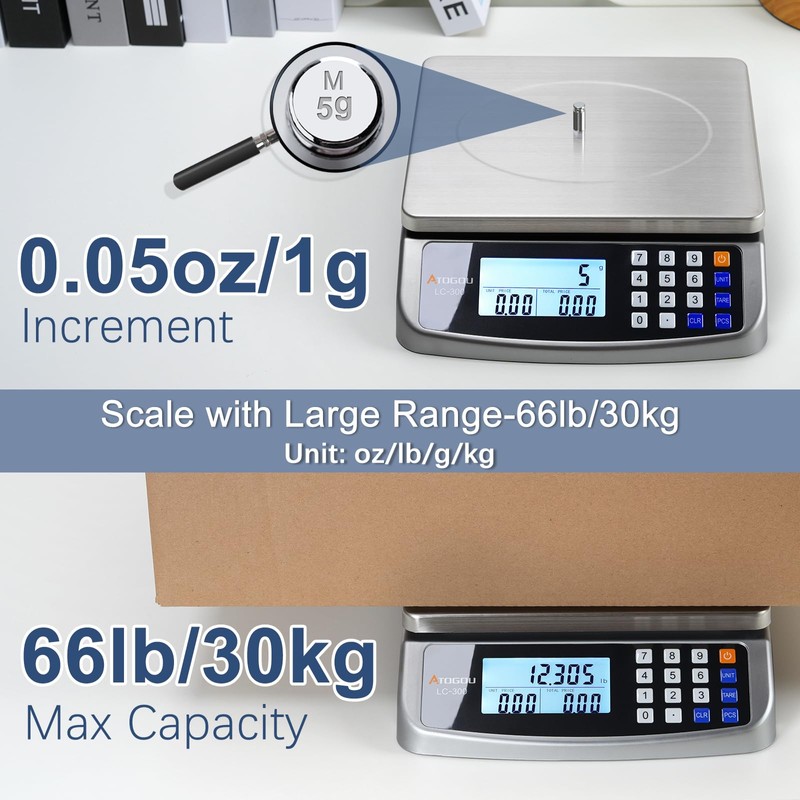 66lb Food Scale, Commercial Kitchen Scale with Price Computing, Plug-in