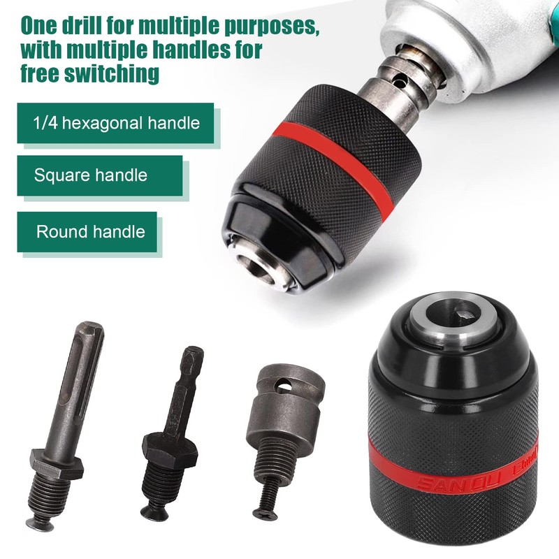 1.5-13 mm Keyless Drill Chuck, Red Striped All-Metal Chuck, with