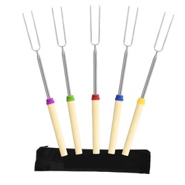 5pcs Extendable Marshmallow Roasting Forks for Campfires - 12-32 Inch Telescopic Stainless Steel Smores Kit with Canvas Bag, Outdoor Cooking Tools for Backyard, Picnics, RV
