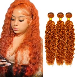 #350 Human Hair Bundles Ginger Water Wave Bundles 22 24 26 inch 3 Bundles LadrXadr Ginger Orange Bundles Orange Human Hair Bundles #350 Water Wave Bundles