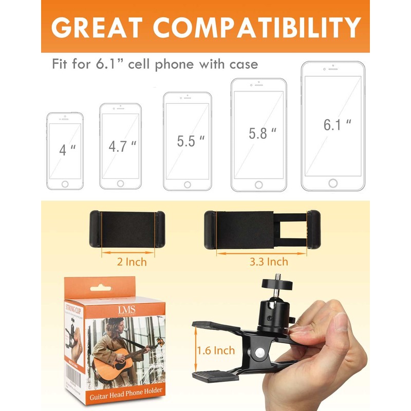 LMS Guitar Head Phone Holder Cell Phone Stand Clamp Phone