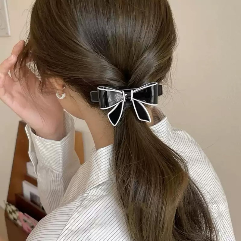 EZ PEACH Barrette Large Simple Tortoise Shell Pattern Bowknot Line