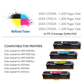 TRUE IMAGE Compatible Toner Cartridge Replacement for HP 202A CF500A 202X M281fdw HP Color Pro MFP M281fdw M281cdw M254dw M281fdn M254 M281 202 Toner Printer (Black Cyan Yellow Magenta, 4-Pack)