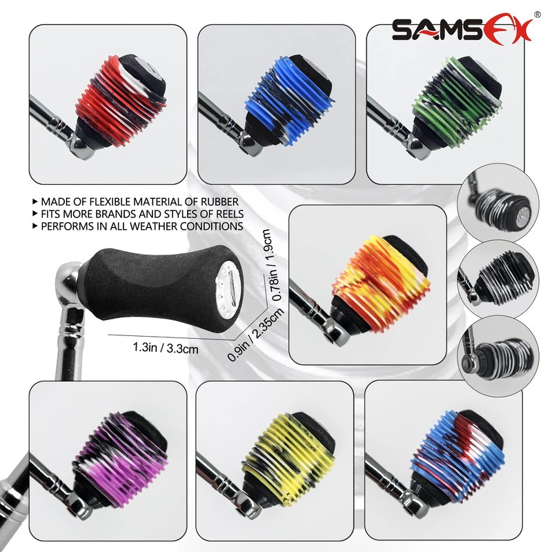 SAMSFX Fishing Reel Handle Grips Knob Covers Multicolor Optional (6PCS,