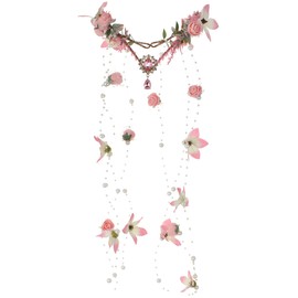 MOSTORY Pink Flowers Fairy Crown - Woodland Elf Crown, Floral Headpiece, Forest Flower Choker, Fairy Accessories for Women, Princesses Renaissance Renaissance Elves Cosplay Fantasy Photo Shoot