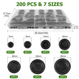 200 pieces cable grommet rubber for sheet metal, rubber stoppers washers black assortment, rubber plug rubber grommet set sealing rings for protecting wires, plugs, cable holes