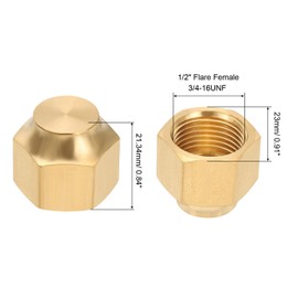 PATIKIL Brass Flare Cap, 2pcs 1/2" Tube OD SAE 45 Degree Brass Pipe Fittings Hex Tubing Fittings Threaded Sealing End Cap for Refrigeration Gas Hydraulic