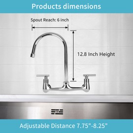 TNROTED 8 Inch Center Wall Mounted Kitchen Faucet, Commercial Sink Faucet with 6" Gooseneck Swivel Spout 2 Handle Utility Sink Faucet for Home Restaurant Compartment Sink