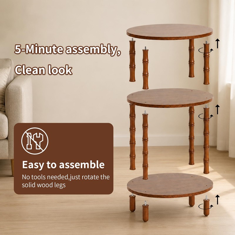 Oval Side Table, Small End Table with 3-Tier Storage Shelf,