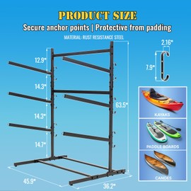 Asunrise Kayak Storage Rack, Heavy Duty Kayak Racks for Garage and Outdoor Storage, Storage Rack for Kayak, Canoe, Surfboard & Paddleboard-3 Levels