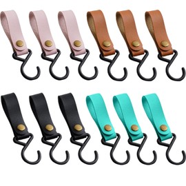 Yuiturt Pack of 12 Hooks for Clothes Rail, S Hooks with Leather Loop Hooks, 16 x 2.2 cm, S-shaped Leather Camping Hooks, Colourful Multifunctional Hooks for Outdoor Camping, Wardrobe, Coat, Kitchen