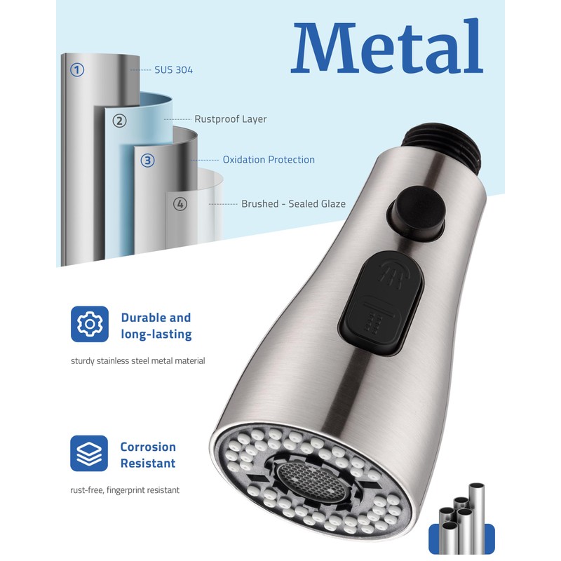 Metal Kitchen Faucet Head Replacement - with 15 Adapters, Low-Lead