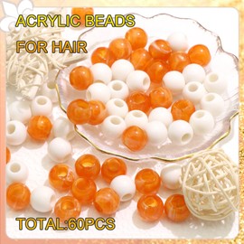 NAISKA 60Pcs White Hair Beads for Braid Gradient Orange Circle Pony Beads Jewelry Loc Dreadlock Accessories Hair Decoration Cute Braids Jewelry Making Kit Braid Clips for Women and Girls