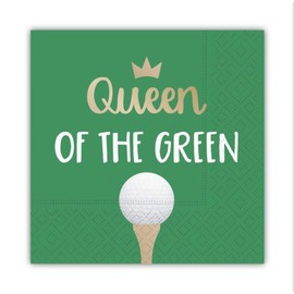 Queen of the Green Funny Cocktail Napkins, Golf Themed Beverage Napkins - 5x5 Inch, 16 Count