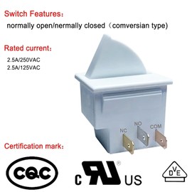 2 PCS Refrigerator Door Light Switch 3Pin Momentary Fridge Switch Compatible with GE, Whirlpool, LG, Kenmore, Maytag, Amana, Crosley, KitchenAid, Magic Chef Freezer Light 1NC 1NO AC 250V 2.5A