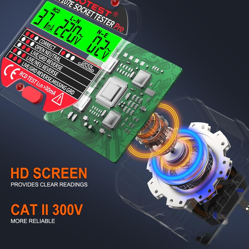 Socket Tester RCD Plug Outlet Tester, Electrical Receptacle Detector with