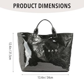 Antelf Tote Bag for Women - PVC Letter Handbag, Large Kraft Paper Top Handle Hobo Bag (Black)