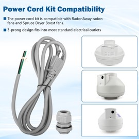 Power Cord Kit for RadonAway Radon Fans and Spruce Dryer Boost Fans (6Ft, 3 Prong, 18 Gauge)